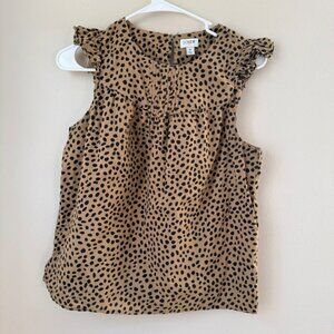 J. Crew Dalmation Dot Ruffle Sleeve Pintuck‎ Neckline Top Women Size S Classic